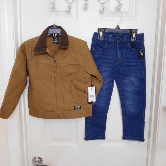 NWT 3pc Volcom Brown Canvas Jacket Shirt & Jeans Set sz 3t - Picture 2 of 2